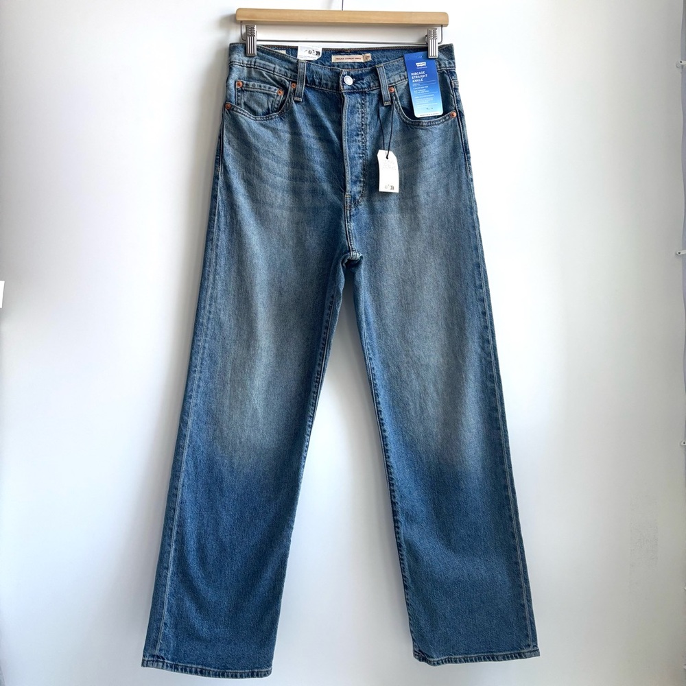 Levi's Premium Ribcage Straight Ankle Blue Denim Super High-Rise Jeans Size 29